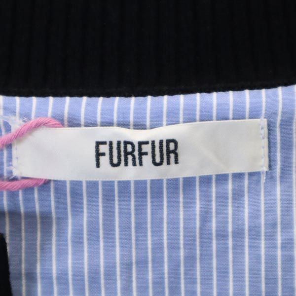 未使用 furfur ファーファー ストライプ 長袖 ニット切替 ワンピース F 黒×ブルー レディース