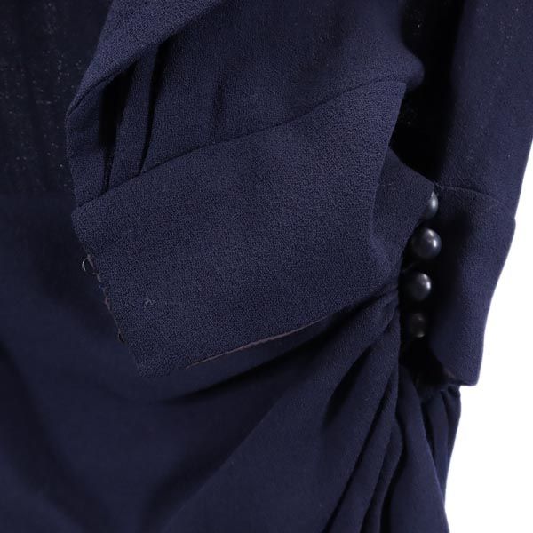 LANVIN ランバン ウールブレンド フランス製 長袖 ワンピース 36 紺 レディース