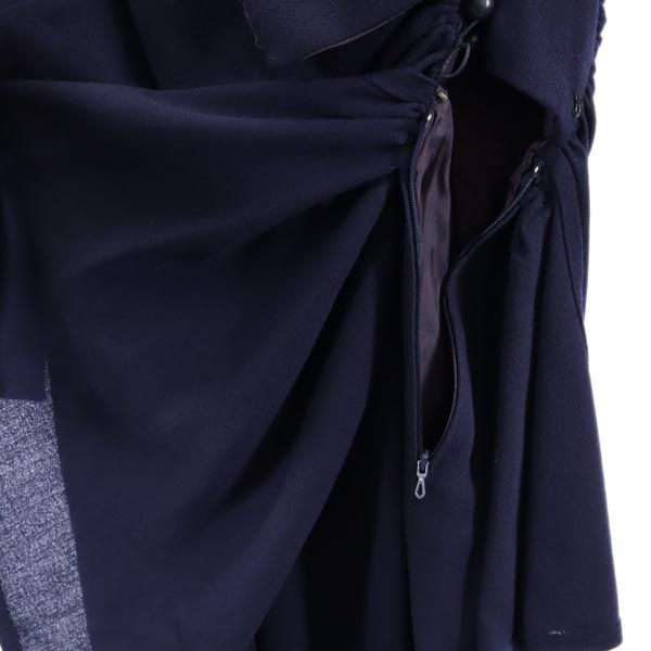 LANVIN ランバン ウールブレンド フランス製 長袖 ワンピース 36 紺 レディース