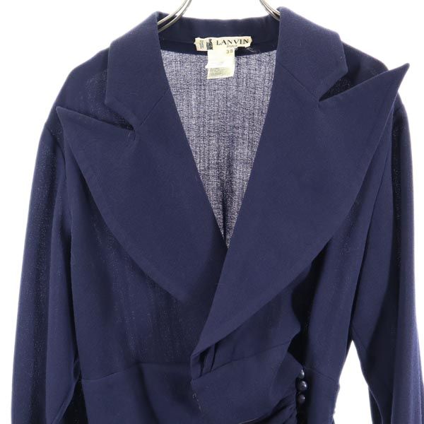 LANVIN ランバン ウールブレンド フランス製 長袖 ワンピース 36 紺 レディース