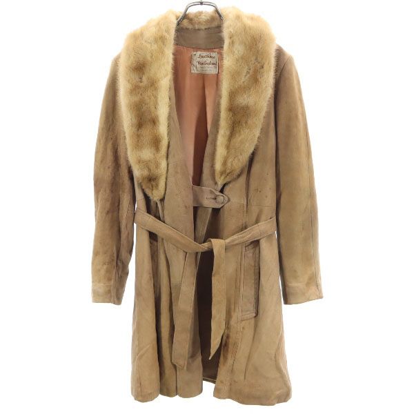 VINTAGE ヴィンテージ 80s USA製 スエード コート ベージュ ファー ベルト付き レディース
