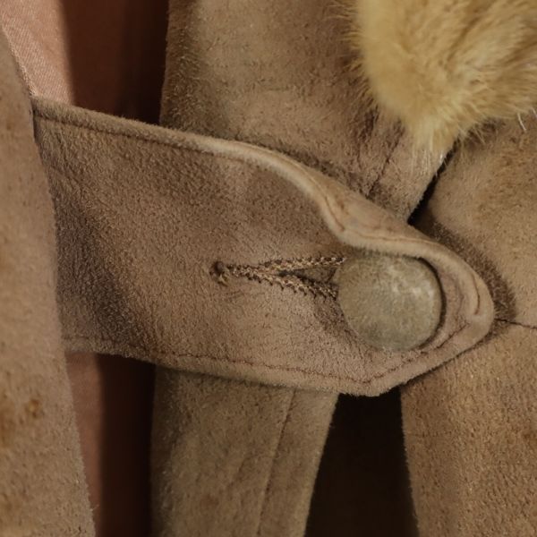 VINTAGE ヴィンテージ 80s USA製 スエード コート ベージュ ファー ベルト付き レディース