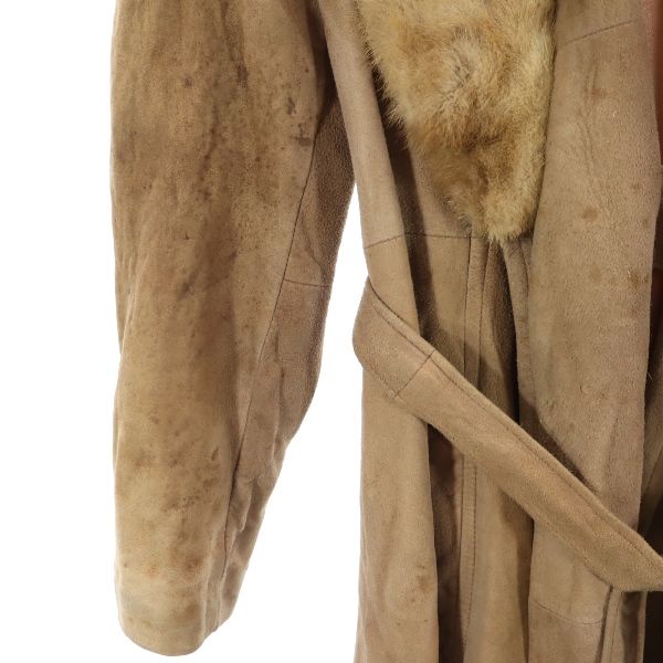 VINTAGE ヴィンテージ 80s USA製 スエード コート ベージュ ファー ベルト付き レディース