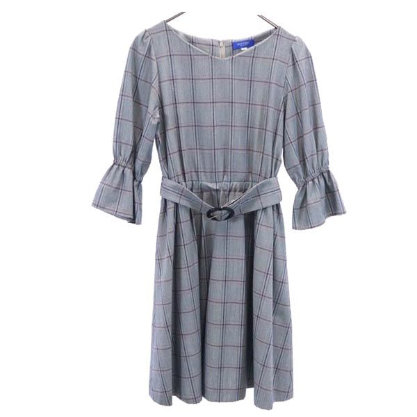 BLUE LABEL CRESTBRIDGE ブルーレーベルクレストブリッジ 三陽商会 チェック柄 7分袖 ワンピース 36 グレー系 レディース