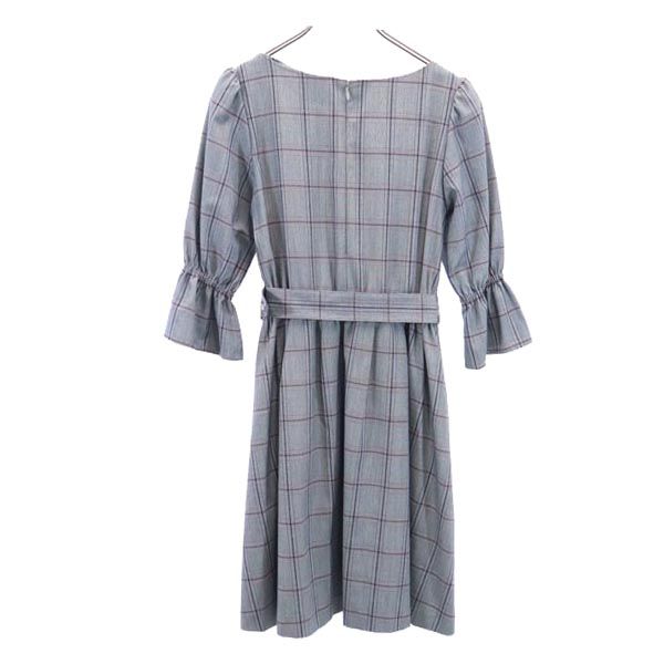 BLUE LABEL CRESTBRIDGE ブルーレーベルクレストブリッジ 三陽商会 チェック柄 7分袖 ワンピース 36 グレー系 レディース