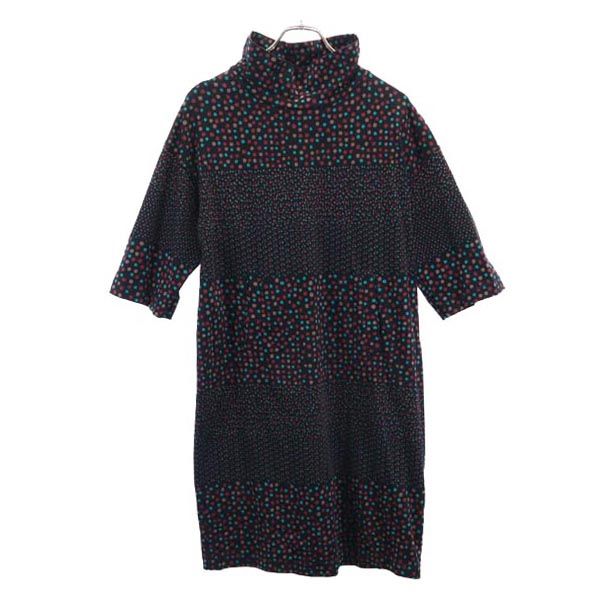 marimekko マリメッコ 総柄 7分袖 ワンピース M ブラック系 レディース
