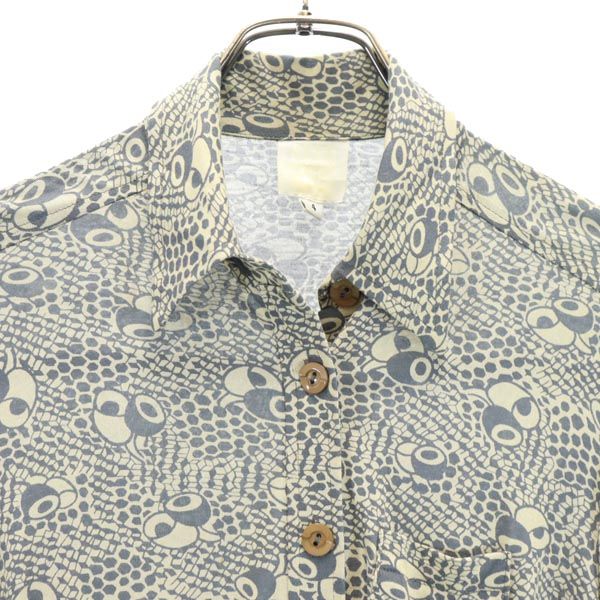 ANNA SUI アナスイ USA製 長袖 シャツワンピース 4 ベージュ×グレー レディース