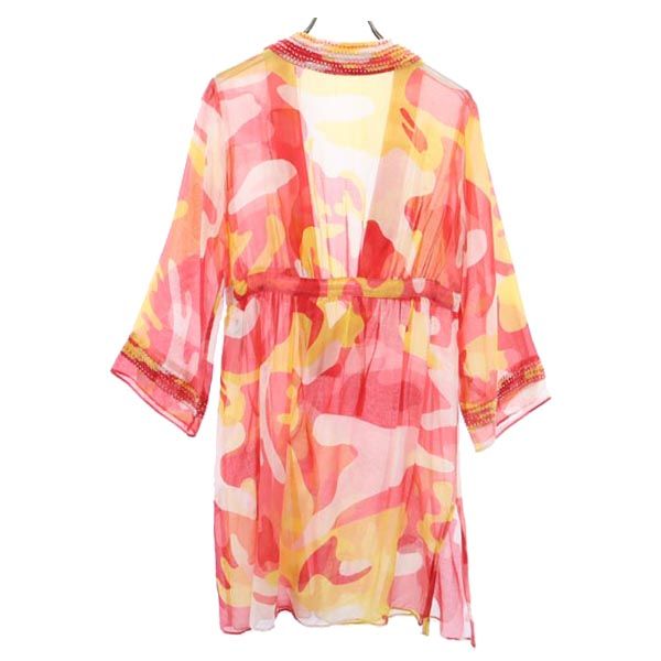 DIANE VON FURSTENBERG ダイアンフォンファステンバーグ シルクブレンド 総柄 7分袖 シースルー チュニック P レッド系 レディース