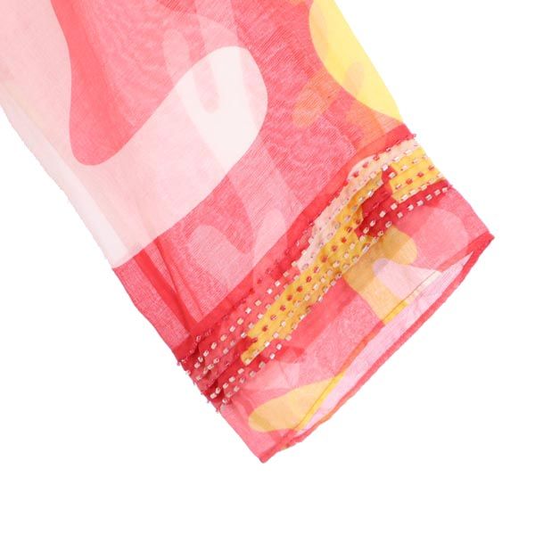 DIANE VON FURSTENBERG ダイアンフォンファステンバーグ シルクブレンド 総柄 7分袖 シースルー チュニック P レッド系 レディース