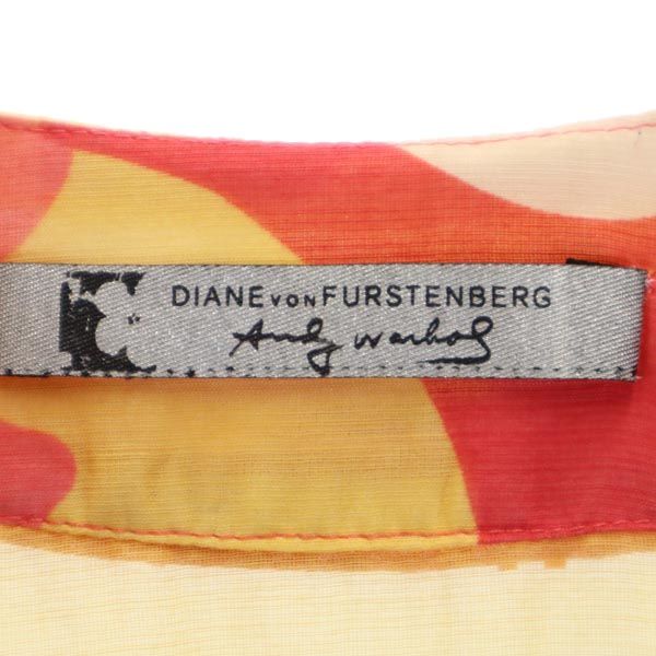 ダイアンフォンファステンバーグ シルクブレンド 総柄 7分袖 シースルー チュニック P レッド系 DIANE VON FURSTENBERG レディース