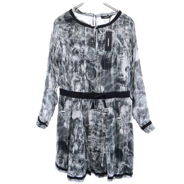 未使用 DIESEL ディーゼル 総柄 長袖 ワンピース S 黒系 レディース