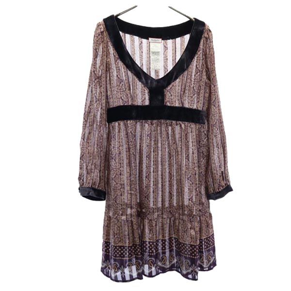 MAX&CO マックスアンドコー シルク 総柄 長袖 ワンピース 40 ボルドー系 レディース