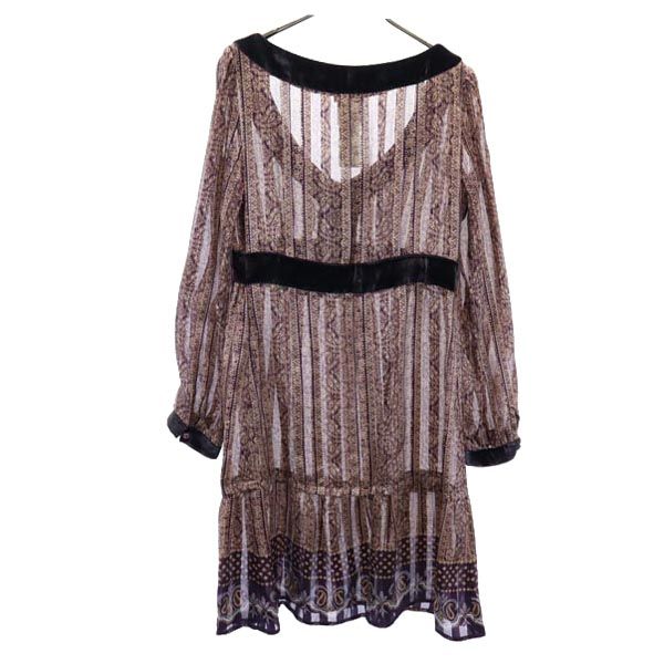 MAX&CO マックスアンドコー シルク 総柄 長袖 ワンピース 40 ボルドー系 レディース