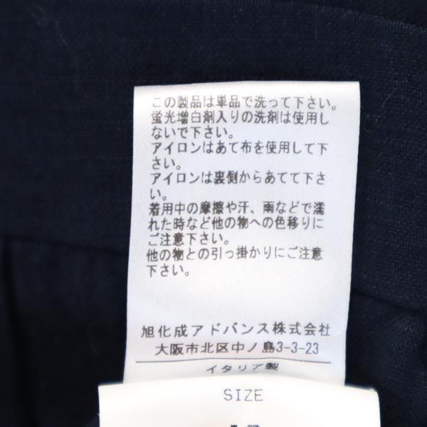 未使用 イタリア製 リネン 7分袖 Vネック ワンピース 42 紺 レディース