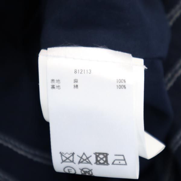 未使用 イタリア製 リネン 7分袖 Vネック ワンピース 42 紺 レディース