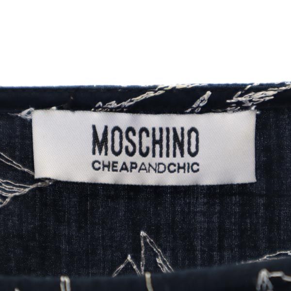 モスキーノ 花刺繍 半袖 フレンチスリーブ チュニック 4 ネイビー系 MOSCHINO レディース