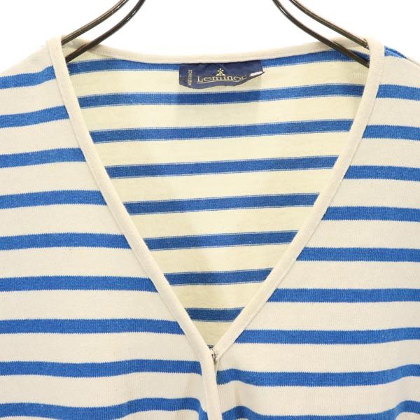 Le Minor ルミノア フランス製 ボーダー柄 半袖 フレンチスリーブ ワンピース 0 青×アイボリー レディース