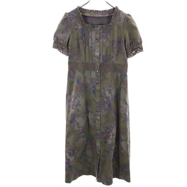 miss chloe ミスクロエ 日本製 花柄 半袖 シャツ レース ワンピース 40 カーキ系 レディース