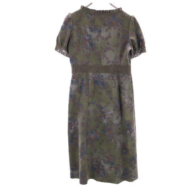 miss chloe ミスクロエ 日本製 花柄 半袖 シャツ レース ワンピース 40 カーキ系 レディース