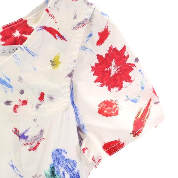 SEE BY CHLOE シーバイクロエ 総柄 半袖 ワンピース USA2 ホワイト系 バックジップ レディース
