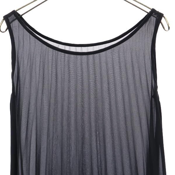 LANVIN en Bleu ランバンオンブルー 日本製 ノースリーブ シースルー プリーツ ワンピース 38 ブラック系 レディース