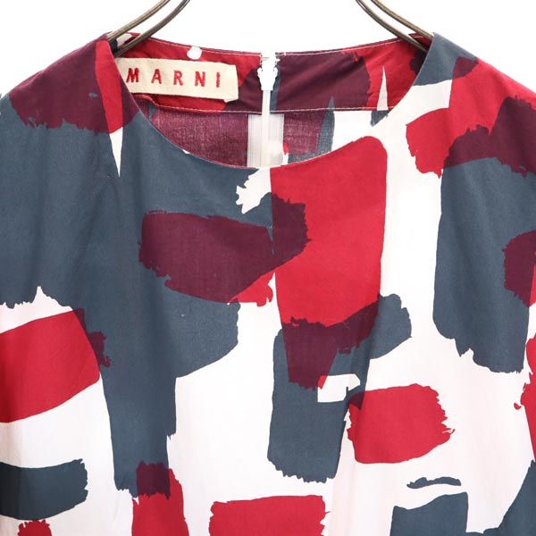 MARNI マルニ イタリア製 総柄 7分袖 ワンピース 40 レッド×グレー レディース