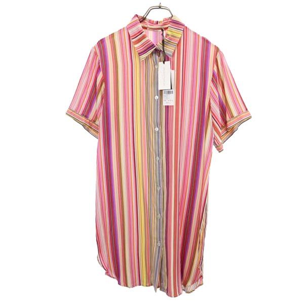 未使用 Chiara Fiorini キアラフィオリーニ イタリア製 ストライプ柄 半袖 ワンピース 9 ピンク系 レディース
