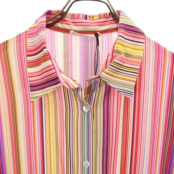 未使用 Chiara Fiorini キアラフィオリーニ イタリア製 ストライプ柄 半袖 ワンピース 9 ピンク系 レディース