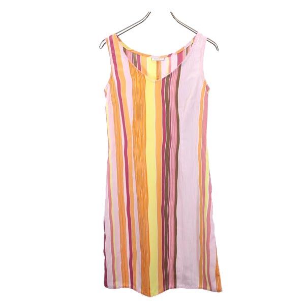 MAX&CO マックスアンドコー イタリア製 ストライプ柄 ノースリーブ ワンピース 40 ピンク×オレンジ×黄 レディース