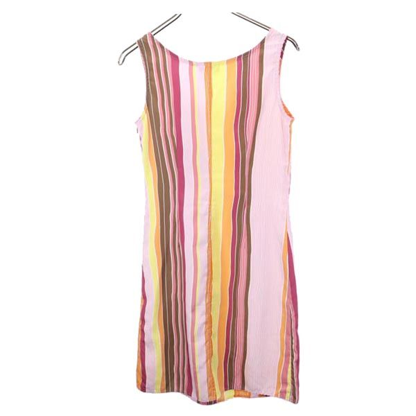 MAX&CO マックスアンドコー イタリア製 ストライプ柄 ノースリーブ ワンピース 40 ピンク×オレンジ×黄 レディース