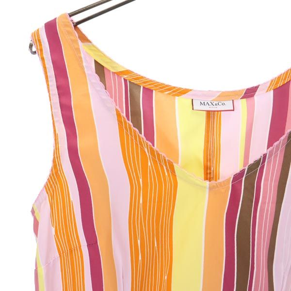 MAX&CO マックスアンドコー イタリア製 ストライプ柄 ノースリーブ ワンピース 40 ピンク×オレンジ×黄 レディース
