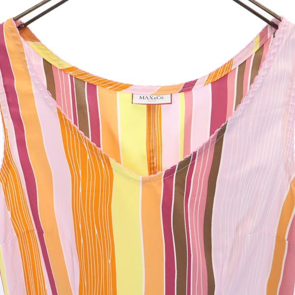 MAX&CO マックスアンドコー イタリア製 ストライプ柄 ノースリーブ ワンピース 40 ピンク×オレンジ×黄 レディース