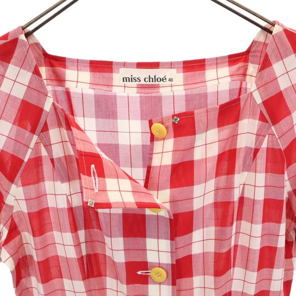 miss chloe ミスクロエ 日本製 チェック柄 半袖 ワンピース 40 赤×白 レディース