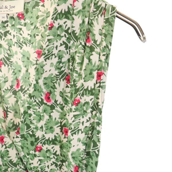 PAUL&JOE ポール＆ジョー フランス製 花柄 ノースリーブ ワンピース 36 グリーン×ピンク レディース