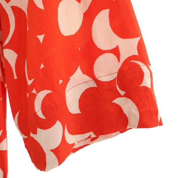 マリメッコ 花柄 7分袖 ロングワンピース 40 レッド×ベージュ marimekko レディース