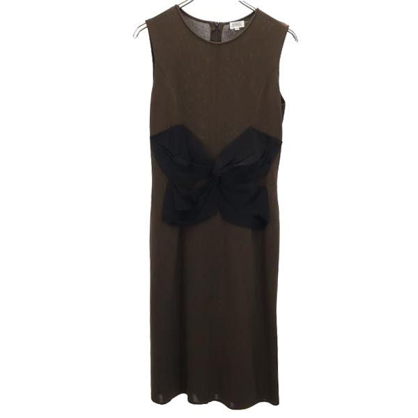 FOXEY フォクシー 日本製 リボンデザイン ノースリーブ リボンデザイン ワンピース 42 ブラウン系 レディース