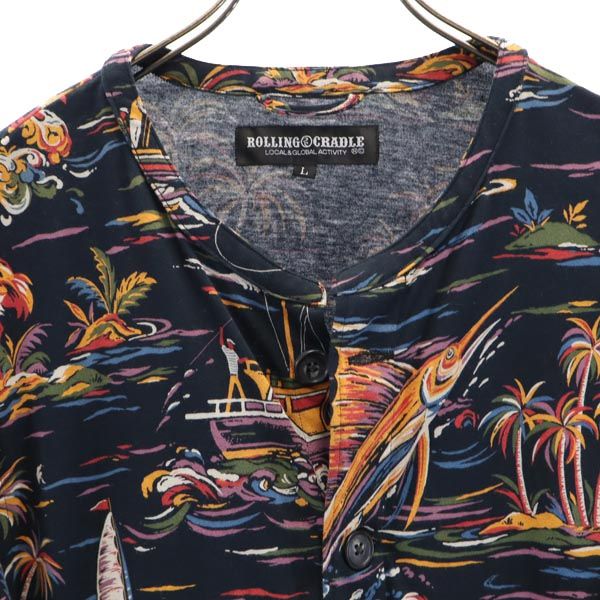 ROLLING CRADLE ローリングクレイドル 総柄 7分袖 ロング カーディガン L ネイビー系 メンズ