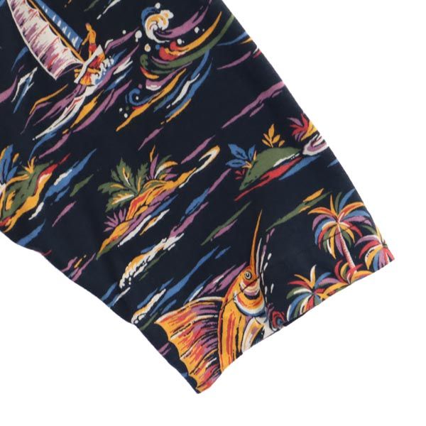 ROLLING CRADLE ローリングクレイドル 総柄 7分袖 ロング カーディガン L ネイビー系 メンズ