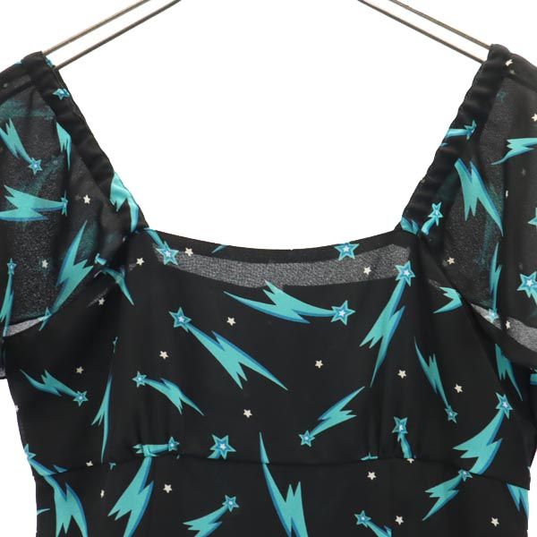 HYSTERIC ヒステリック 日本製 総柄 ノースリーブ ワンピース FREE ブラック系 バックジップ レディース