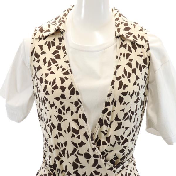 DIANE VON FURSTENBERG ダイアンフォンファステンバーグ シルク 総柄 ノースリーブ カシュクール ワンピース 4 ブラウン系 レディース