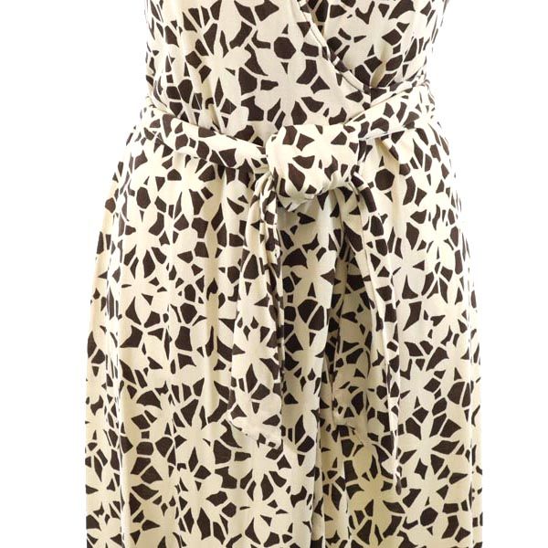 DIANE VON FURSTENBERG ダイアンフォンファステンバーグ シルク 総柄 ノースリーブ カシュクール ワンピース 4 ブラウン系 レディース