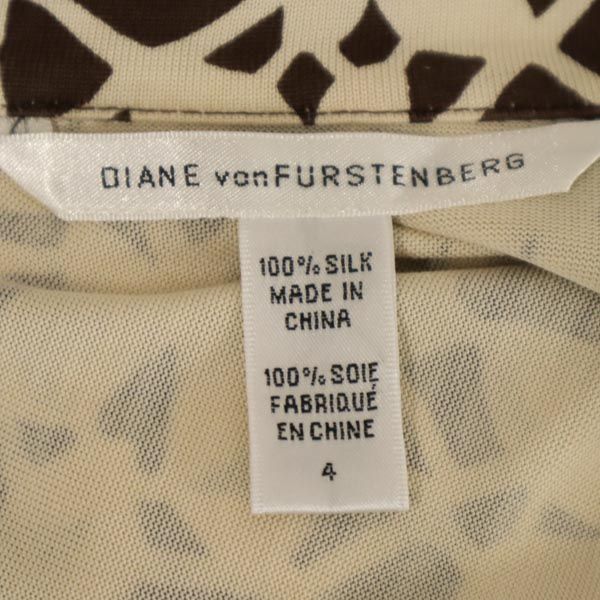 DIANE VON FURSTENBERG ダイアンフォンファステンバーグ シルク 総柄 ノースリーブ カシュクール ワンピース 4 ブラウン系 レディース