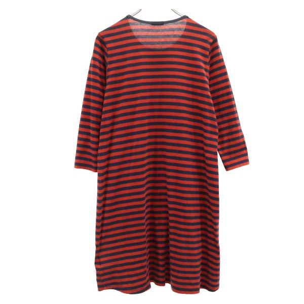 marimekko マリメッコ ボーダー 長袖 ワンピース S レッド系 レディース