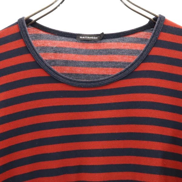 marimekko マリメッコ ボーダー 長袖 ワンピース S レッド系 レディース