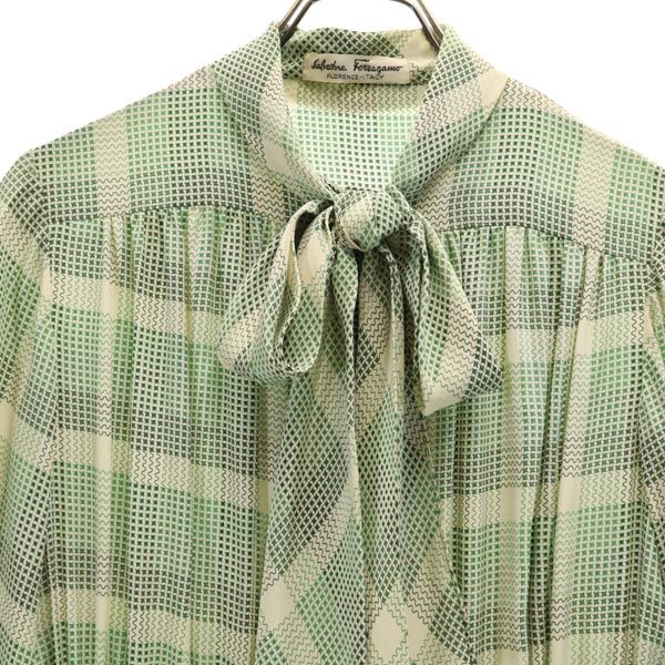 Salvatore Ferragamo サルヴァトーレフェラガモ 総柄 長袖 ワンピース グリーン系 レディース