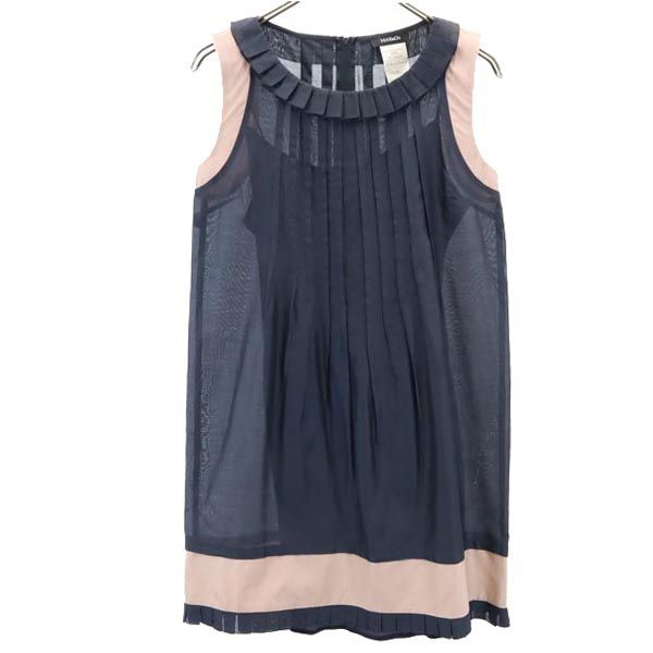 MAX&CO マックスアンドコー シルクブレンド ノースリーブ ミニワンピース 38 ネイビー系 インナー付き レディース