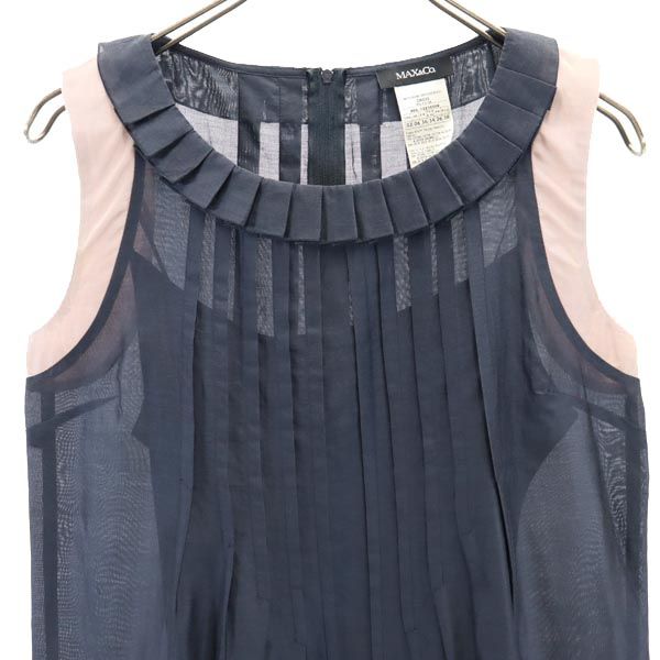 MAX&CO マックスアンドコー シルクブレンド ノースリーブ ミニワンピース 38 ネイビー系 インナー付き レディース