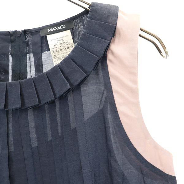 MAX&CO マックスアンドコー シルクブレンド ノースリーブ ミニワンピース 38 ネイビー系 インナー付き レディース