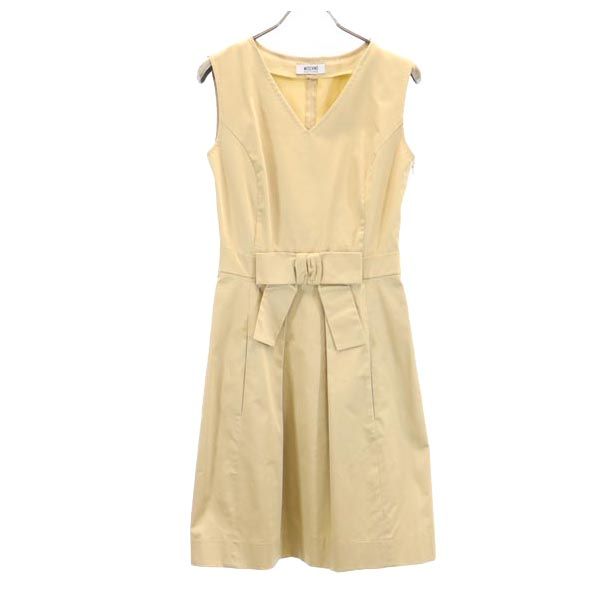 MOSCHINO モスキーノ イタリア製 ノースリーブ ワンピース USA4 ベージュ系 サイドジップ レディース