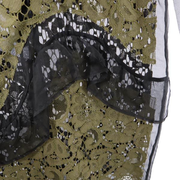 MSGM エムエスジーエム イタリア製 シルク 長袖 シアー レース ワンピース 40 カーキ×黒 レディース
